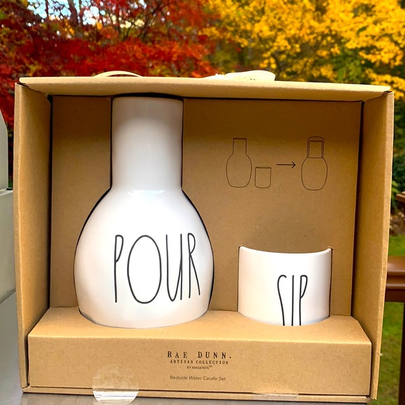 Rae Dunn Other - New Rae Dunn white ceramic POUR and SIP Water Carafe Set